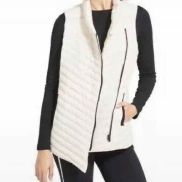 Athleta So Down Asymmetrical Front Zip Puffer Vest Down Feather in Ivory Size M - Picture 5 of 7